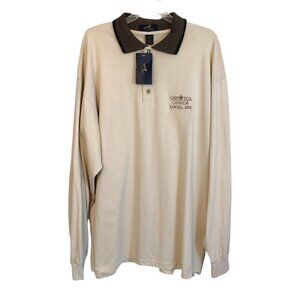 NWT Vintage  Ash City Long Sleeve Polo Shirt CAW Logo Mens 2 Xlg Beige